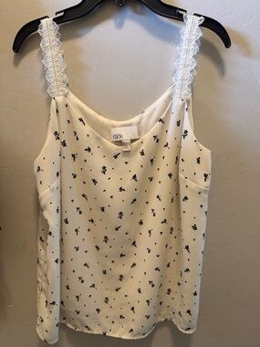 Nordstrom Rack Cream Camisole with Navy Floral Print and Lace Straps